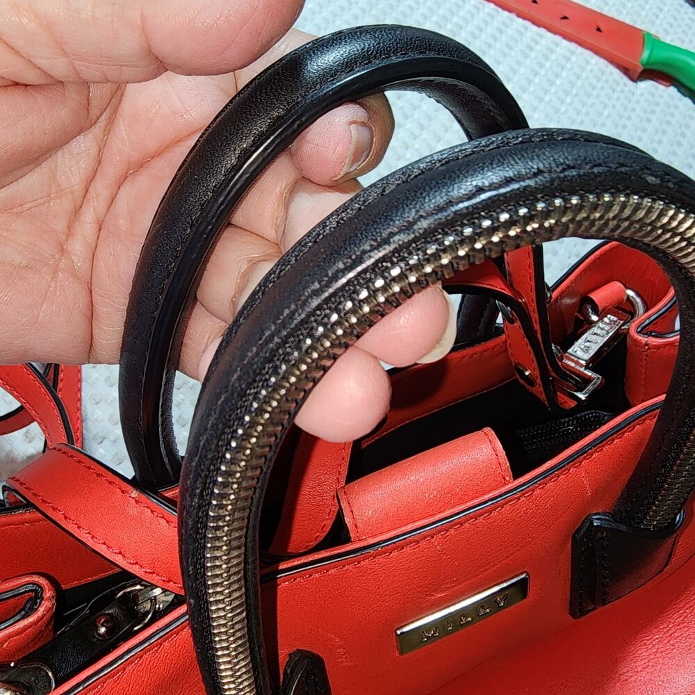 MILL STUDDED RED LEATHER CROSSBODY SATCHEL BAG - Picture 9 of 10